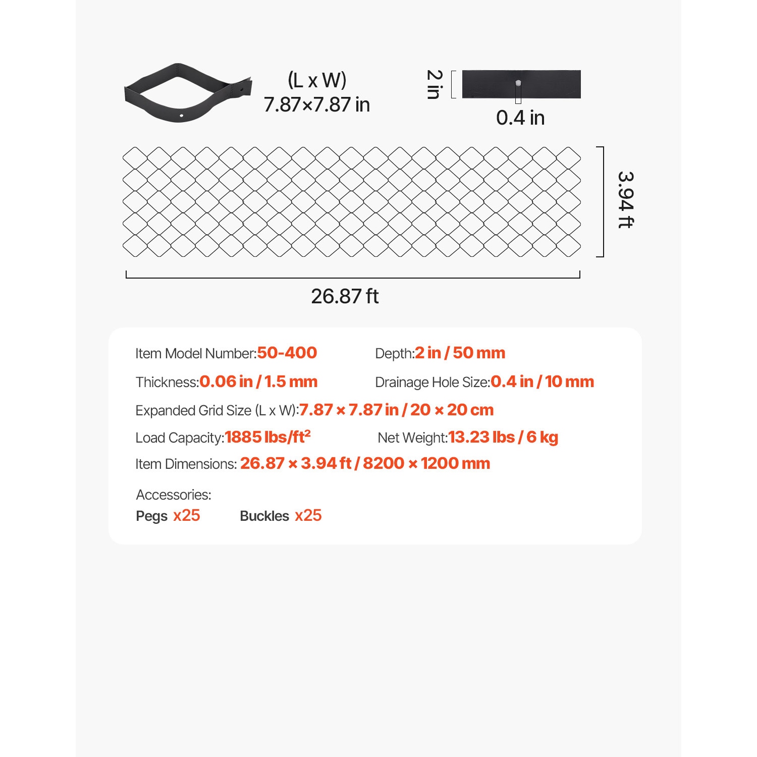 Ground Grid 2-Inch Depth Geocell Grid 26.87x3.94 FT / 8200x1200 Mm For Gravel_maomaolike.com